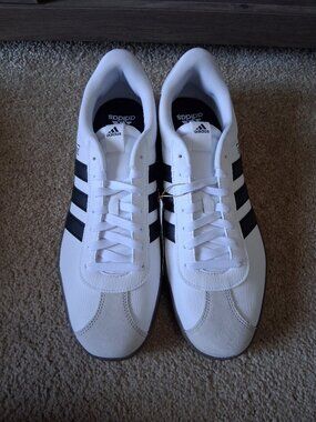 Adidas Men's VL Court 3.0 White/Black Stripes Skateboarding Sneakers Sz 13